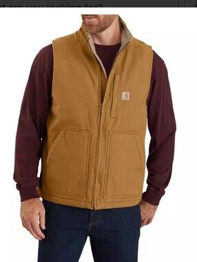 Nwot Men's Carhartt Loose Fit Washed Duck Sherpa-Lined Mock Vest Sz Xl